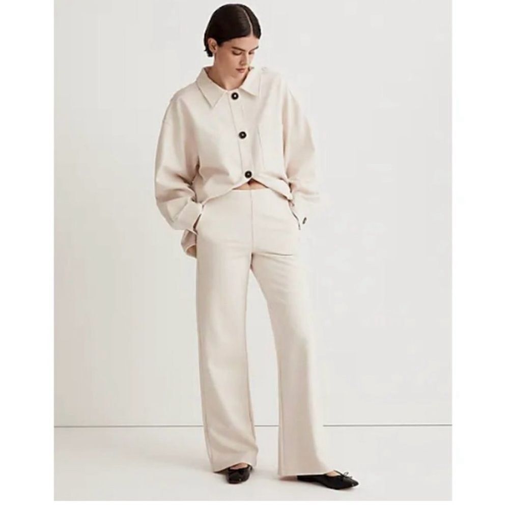 Madewell Size Small Beige Ponte Wide Leg Pants Elastic Pull On Waist Stretchy - Picture 5 of 15
